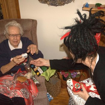 Mam and Debra opening presents
